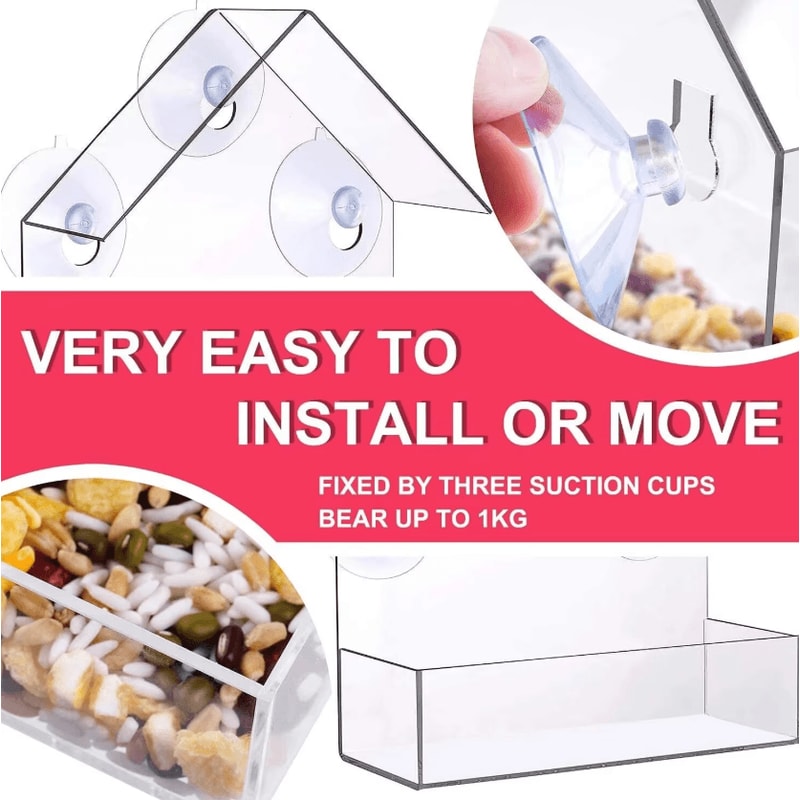 ClearView Acrylic Window Bird Feeder For Backyard Bird Watching 3