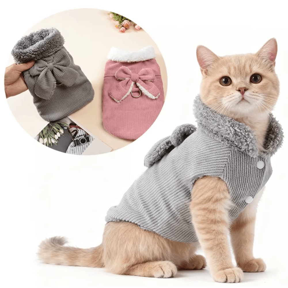 CozyLuna Corduroy Fleece Pet Vest With Bow DRing 0