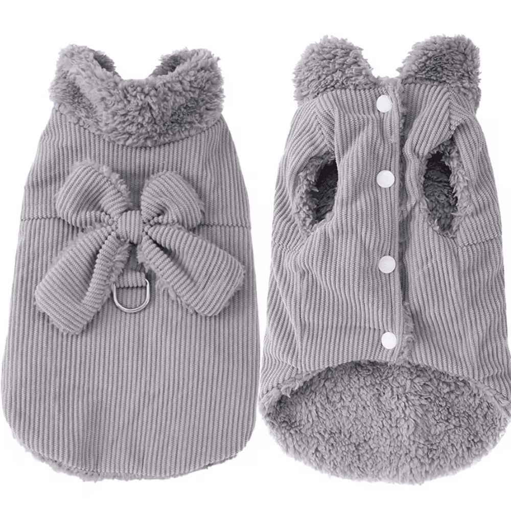 CozyLuna Corduroy Fleece Pet Vest With Bow DRing 4