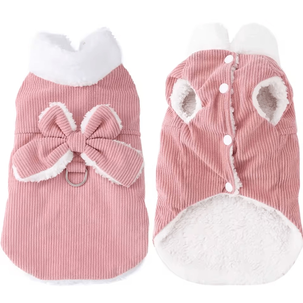 CozyLuna Corduroy Fleece Pet Vest With Bow DRing 5