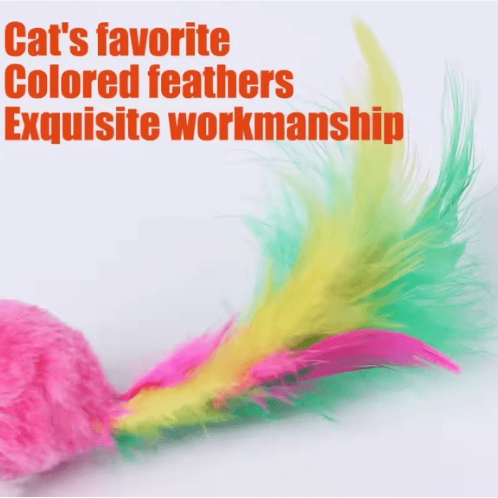FeatherChase Interactive Cat Toy Mouse With Colorful Feathers 2