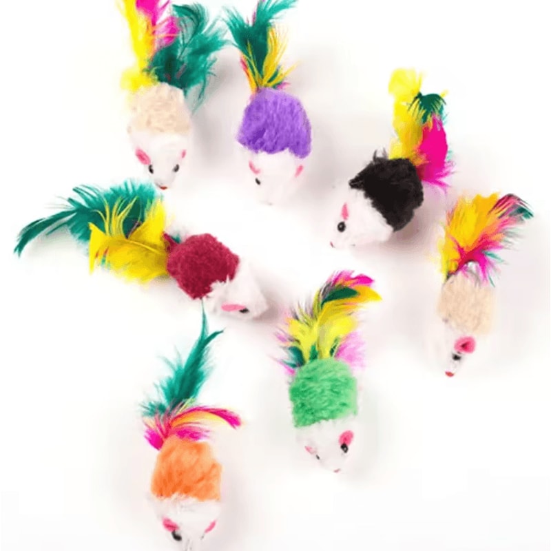 FeatherChase Interactive Cat Toy Mouse With Colorful Feathers 4