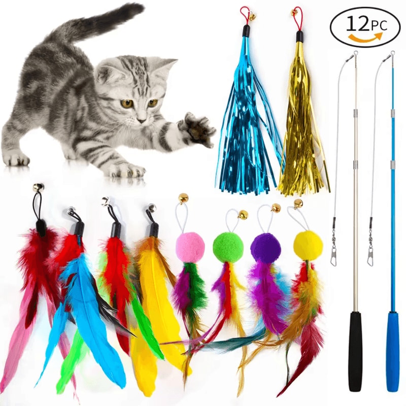 FeatherWand Interactive Cat Wand Toy Set With Tassel Feather Refills 0