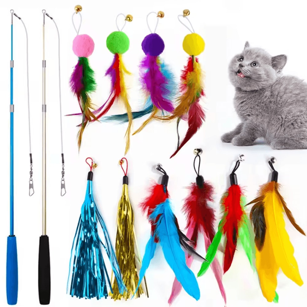 FeatherWand Interactive Cat Wand Toy Set With Tassel Feather Refills 4