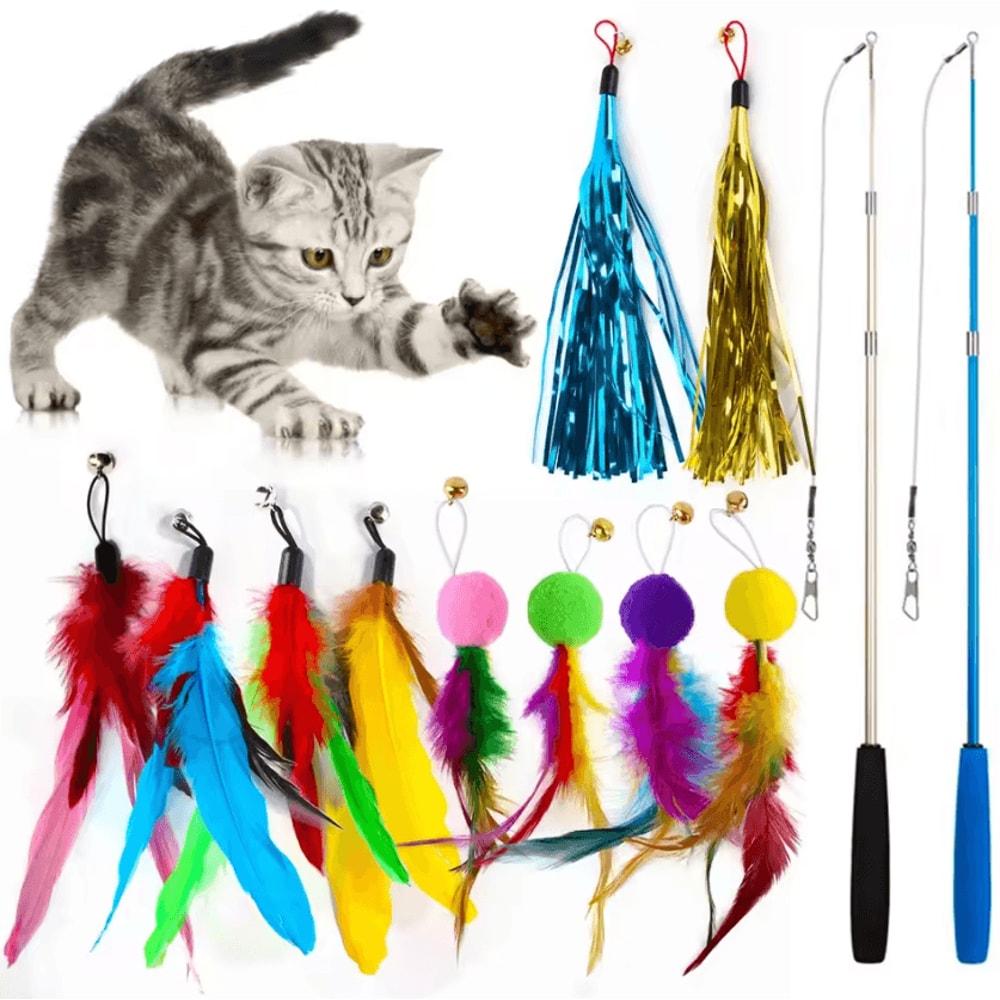 FeatherWand Interactive Cat Wand Toy Set With Tassel Feather Refills 5