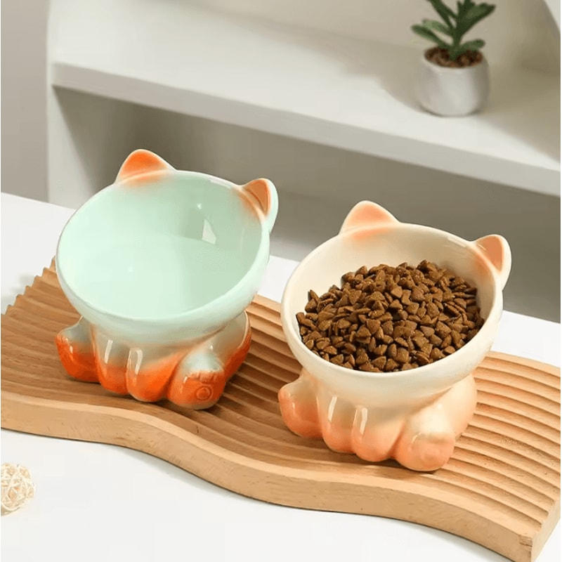 AuraTilt Elevated Ceramic Cat Bowl With Slanted Design 1