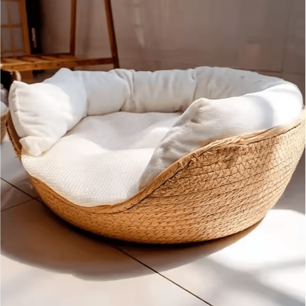 BambooHaven Cozy Pet Bed Basket For Cats Small Dogs 0