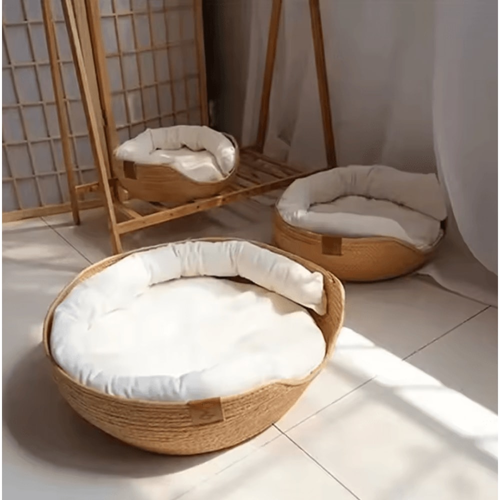 BambooHaven Cozy Pet Bed Basket For Cats Small Dogs 3