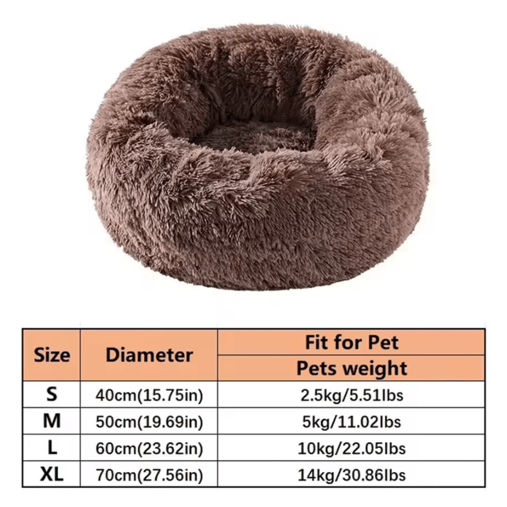 Calming Plush Faux Fur Donut Pet Bed For Cats Small Dogs 2