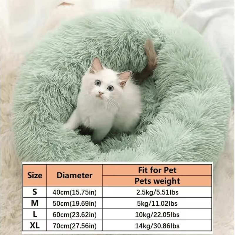 Calming Plush Faux Fur Donut Pet Bed For Cats Small Dogs 4