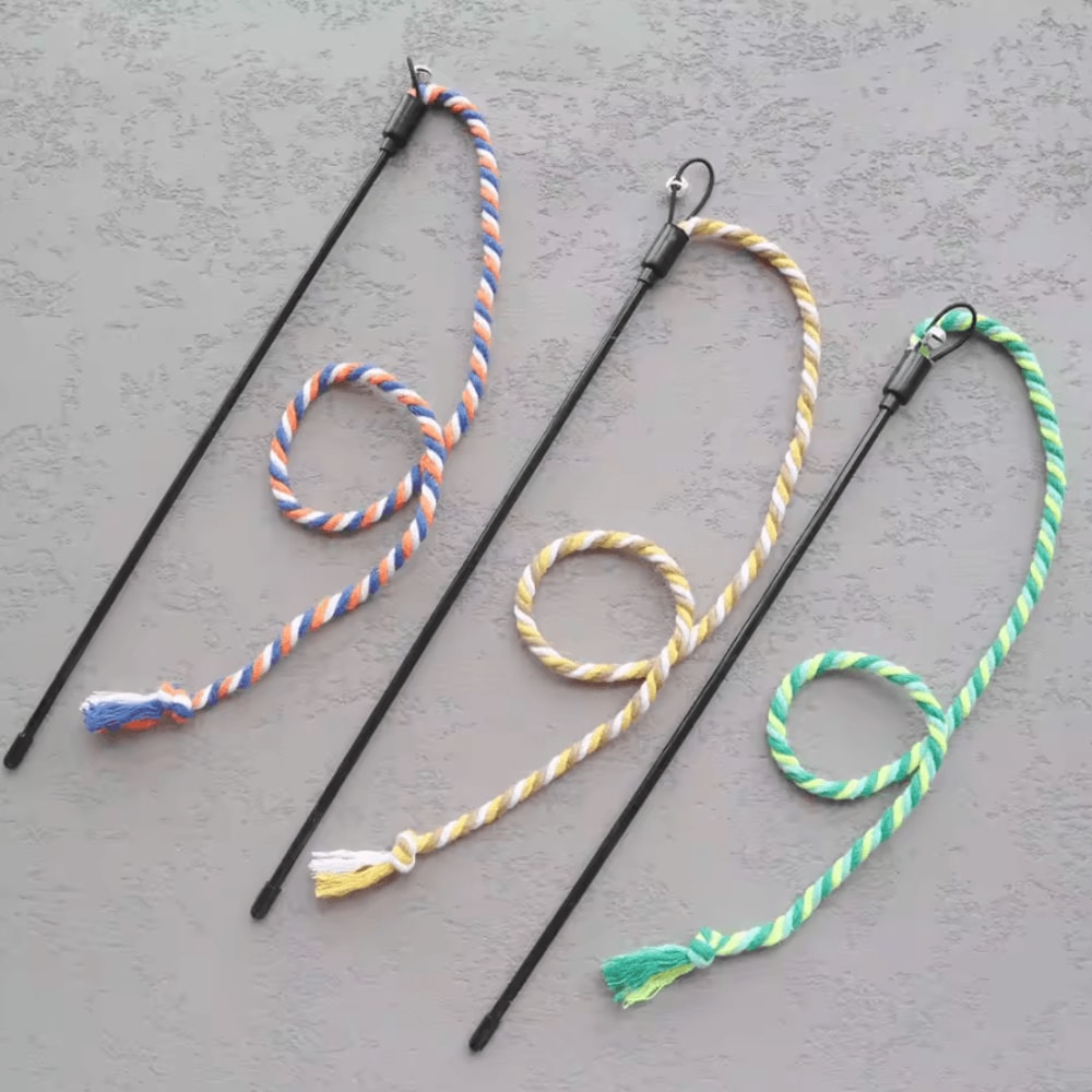 Interactive Cat Wand Toy Set With Cotton Rope Teasers For Indoor Cats 4