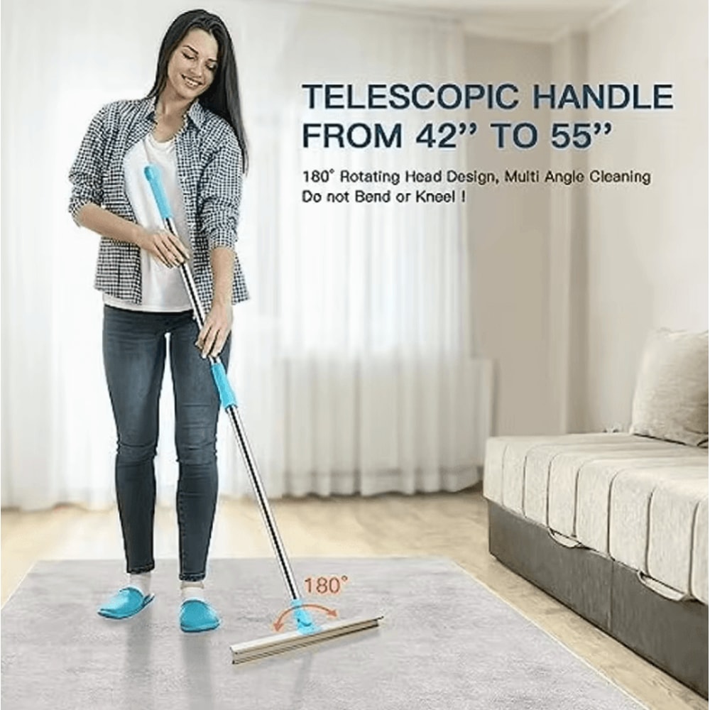 Pet Hair Remover Rug Rake With Telescopic Handle 180 Rotating Head 1