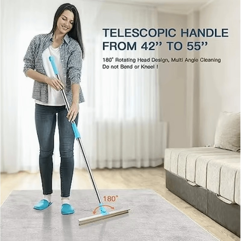 Pet Hair Remover Rug Rake With Telescopic Handle 180 Rotating Head 1