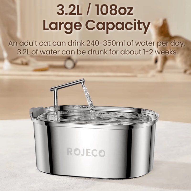 ROJECO Stainless Steel Cat Water Fountain Automatic Pet Drinking Dispenser For Cats Dogs 1