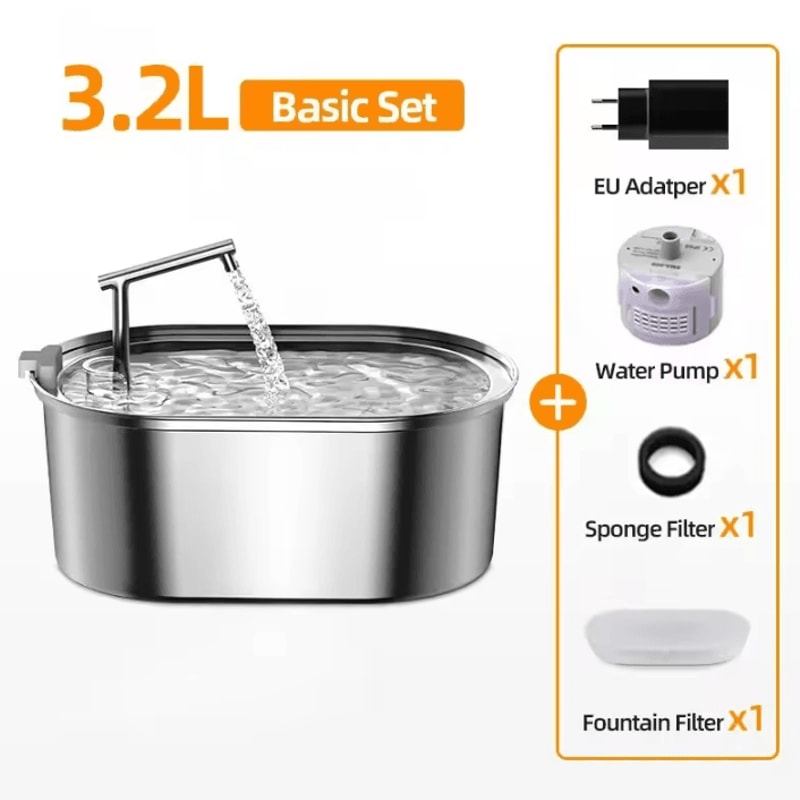 ROJECO Stainless Steel Cat Water Fountain Automatic Pet Drinking Dispenser For Cats Dogs 3
