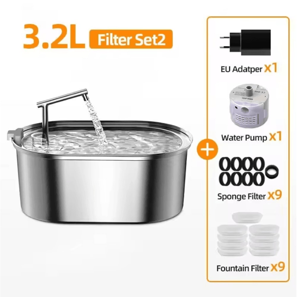 ROJECO Stainless Steel Cat Water Fountain Automatic Pet Drinking Dispenser For Cats Dogs 4
