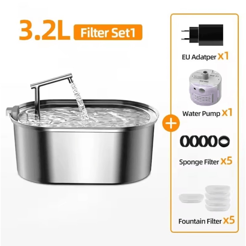 ROJECO Stainless Steel Cat Water Fountain Automatic Pet Drinking Dispenser For Cats Dogs 5