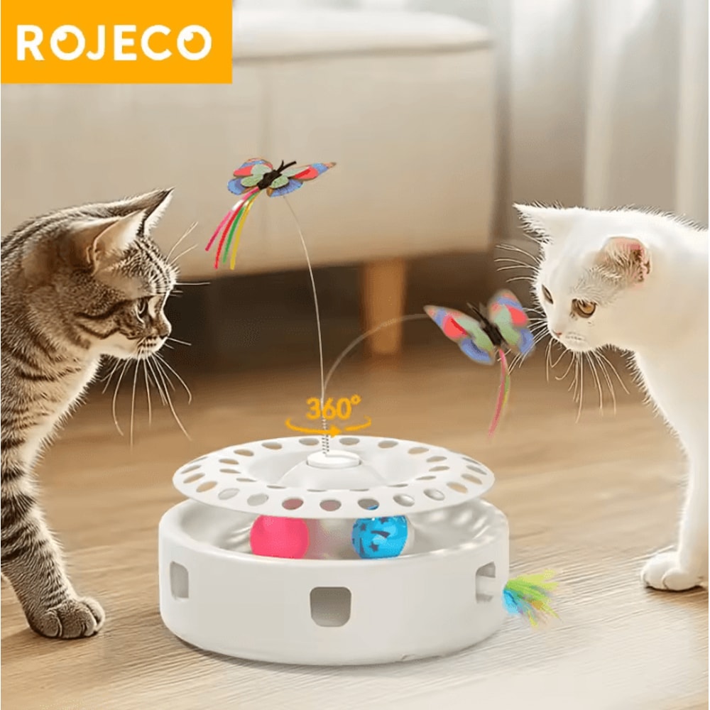 ROJECO 3in1 Automatic Interactive Cat Toy With Butterfly Feather Track Balls 0