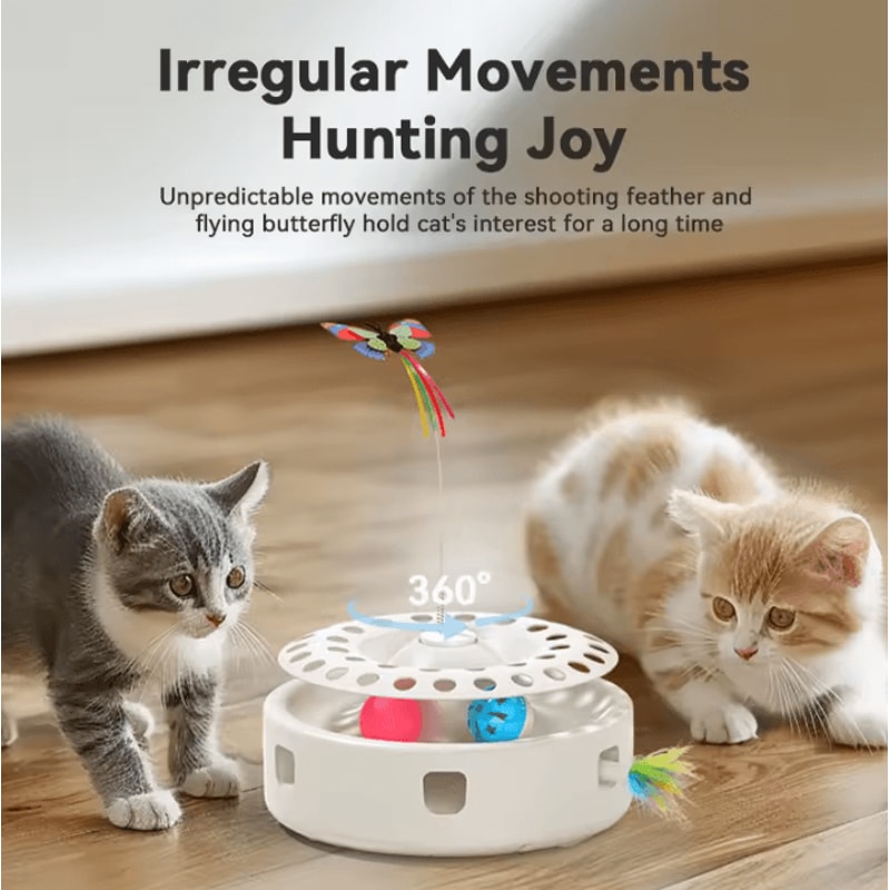 ROJECO 3in1 Automatic Interactive Cat Toy With Butterfly Feather Track Balls 3