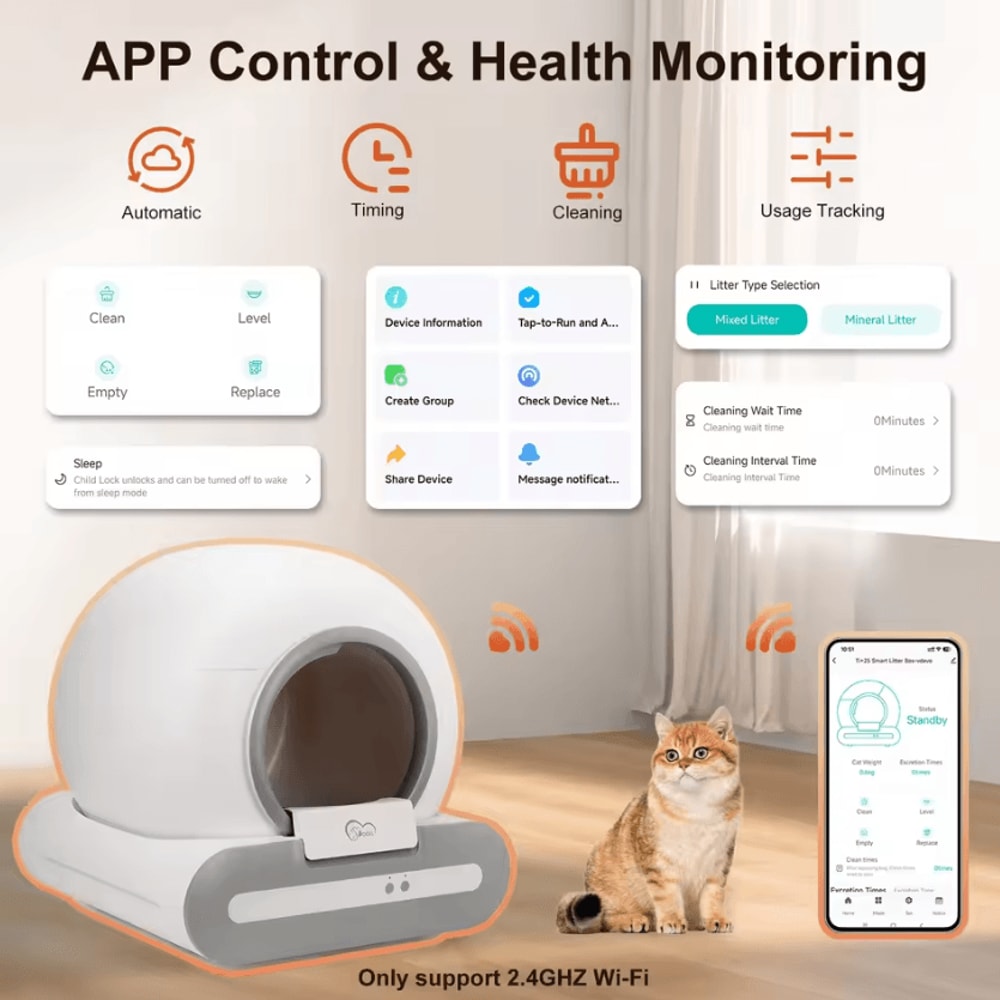 DOEL 65L SelfCleaning Cat Litter Box With App Control Odor Protection 3