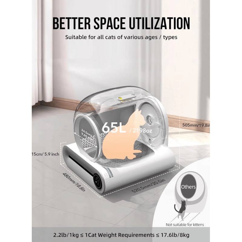 Tonepie SmartClean 65L Automatic SelfCleaning Cat Litter Box 2