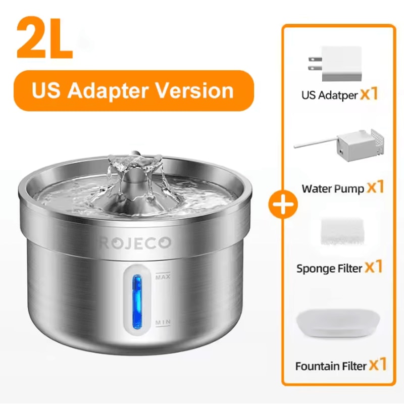 FreshFlow ROJECO Stainless Steel Cat Water Fountain 2