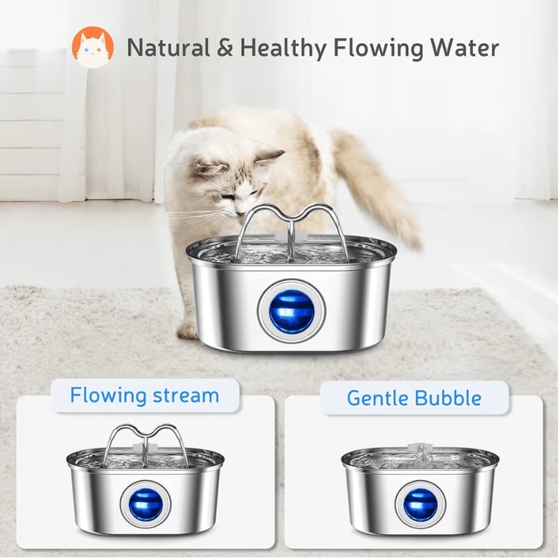 GlowFlow 32L Stainless Steel Cat Water Fountain 1