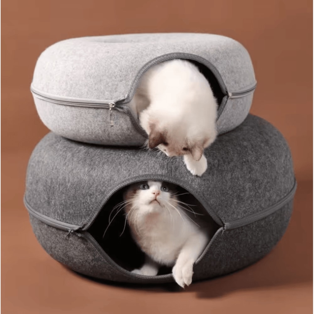 Cozy Tunnel Donut Cat Bed Interactive Felt Play House 1