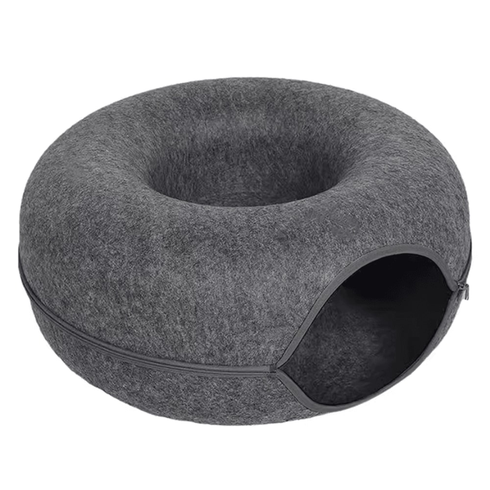 Cozy Tunnel Donut Cat Bed Interactive Felt Play House 2