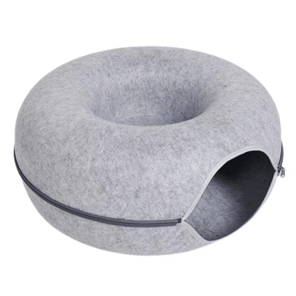 Cozy Tunnel Donut Cat Bed Interactive Felt Play House 3