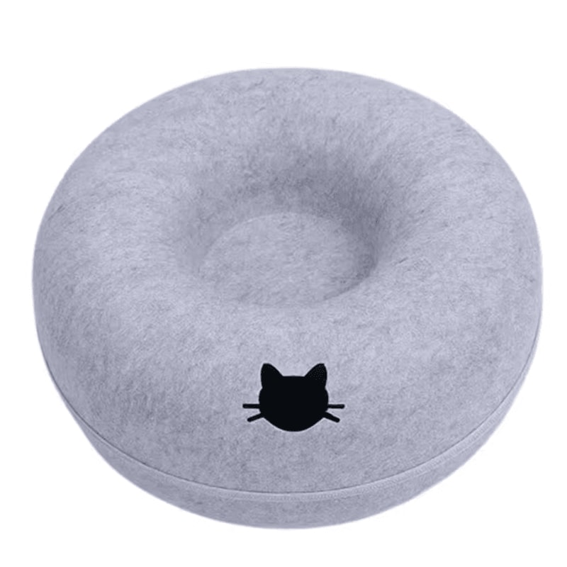 Cozy Tunnel Donut Cat Bed Interactive Felt Play House 4