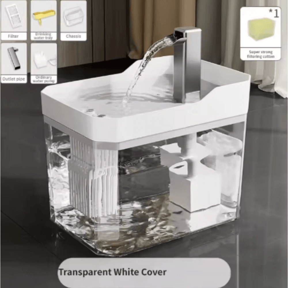 CrystalFlow Transparent Cat Water Fountain With USB Filter Pump 3