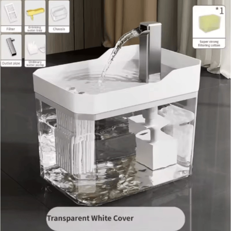 CrystalFlow Transparent Cat Water Fountain With USB Filter Pump 3