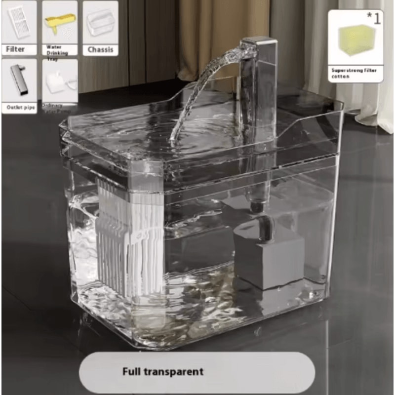 CrystalFlow Transparent Cat Water Fountain With USB Filter Pump 4