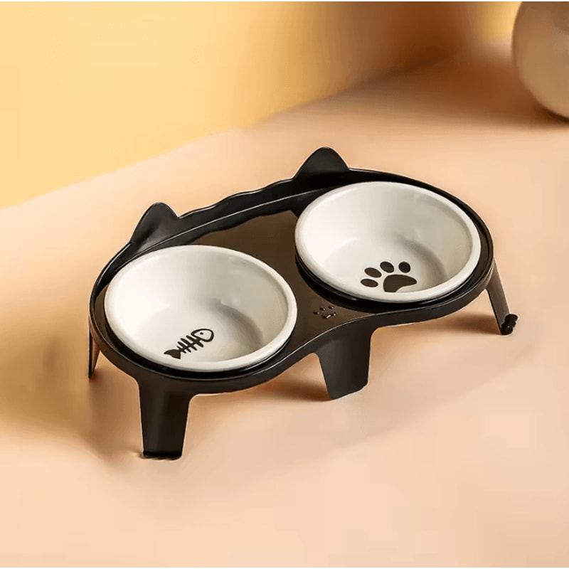 Elevated Ceramic Double Cat Bowl Set For Cats Small Pets 1