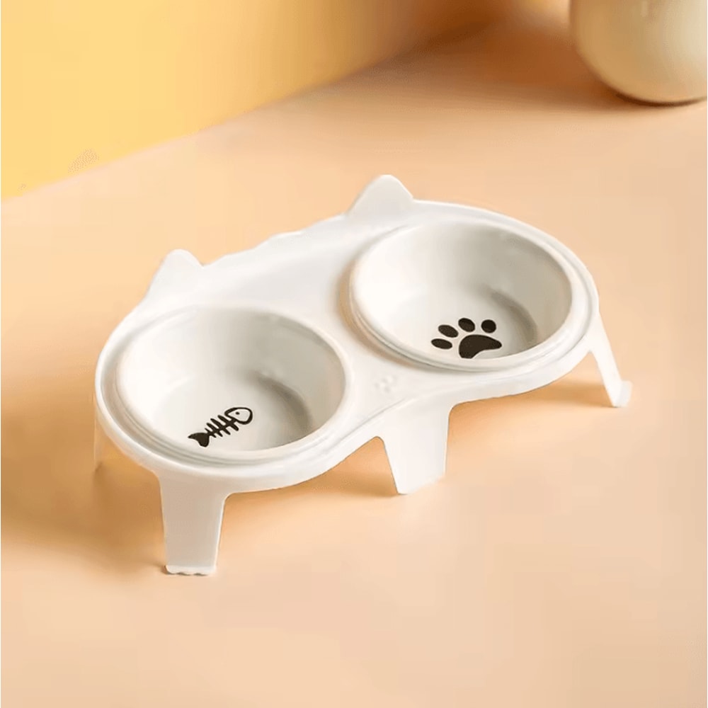 Elevated Ceramic Double Cat Bowl Set For Cats Small Pets 2