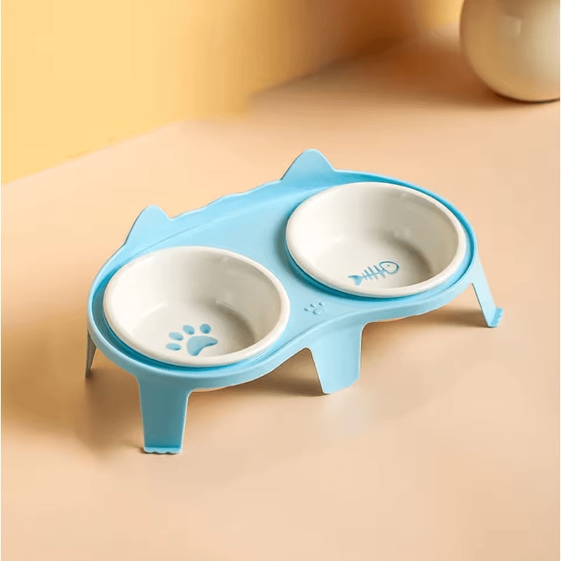 Elevated Ceramic Double Cat Bowl Set For Cats Small Pets 3