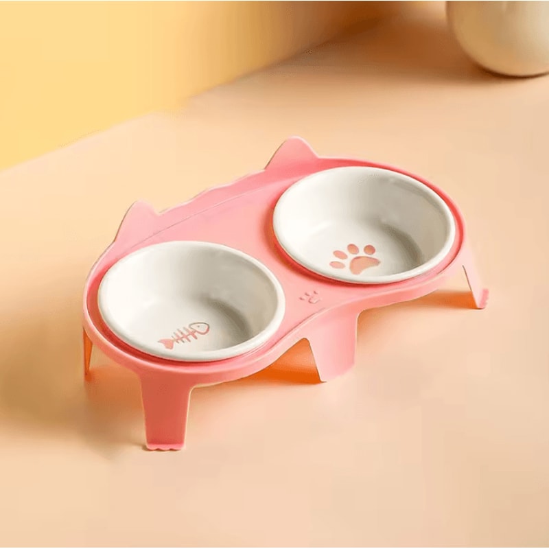 Elevated Ceramic Double Cat Bowl Set For Cats Small Pets 5