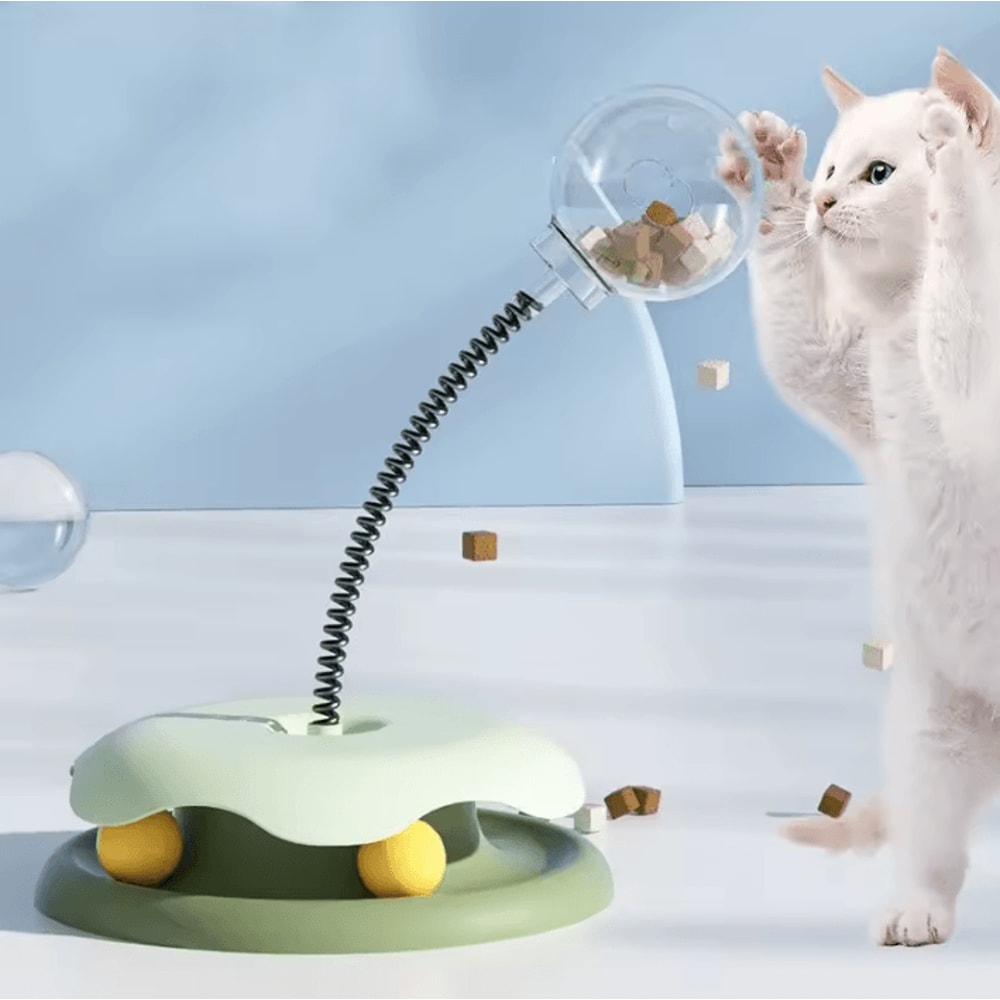 Interactive Slow Feed Cat Toy With Spring Track Ball Roller 0