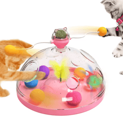 interactive cat puzzle toy with spinning track balls & feather teaser