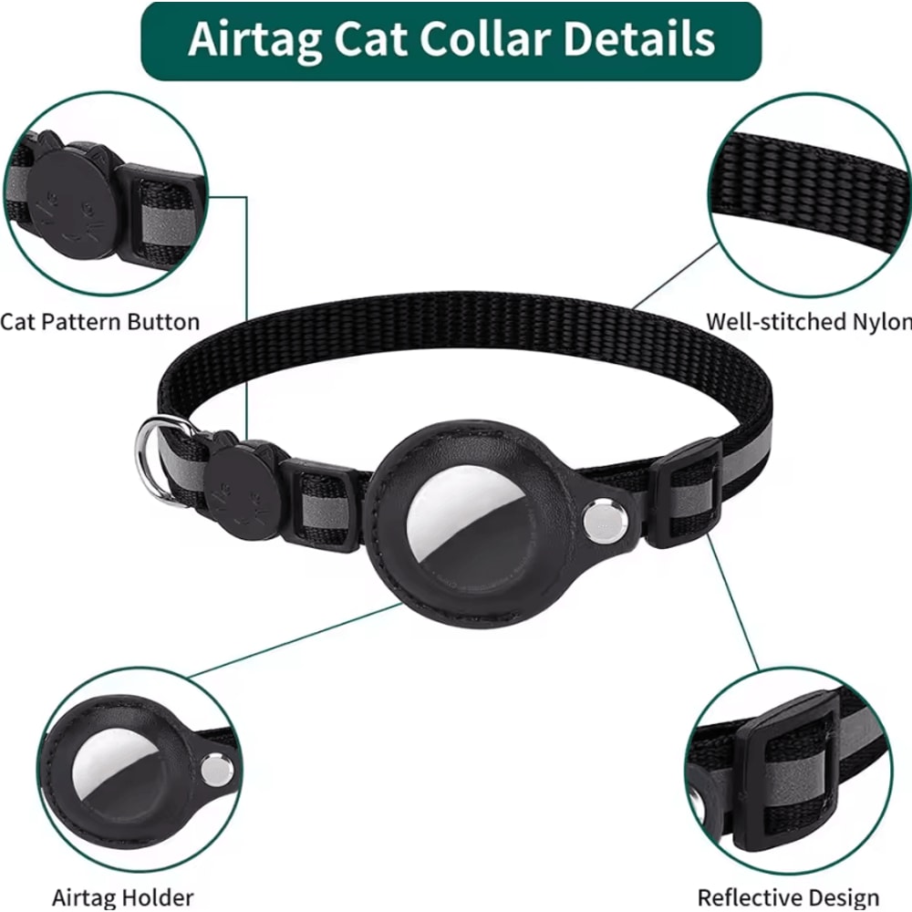 SafeTrack Reflective AirTag Cat Collar With Waterproof Holder 0