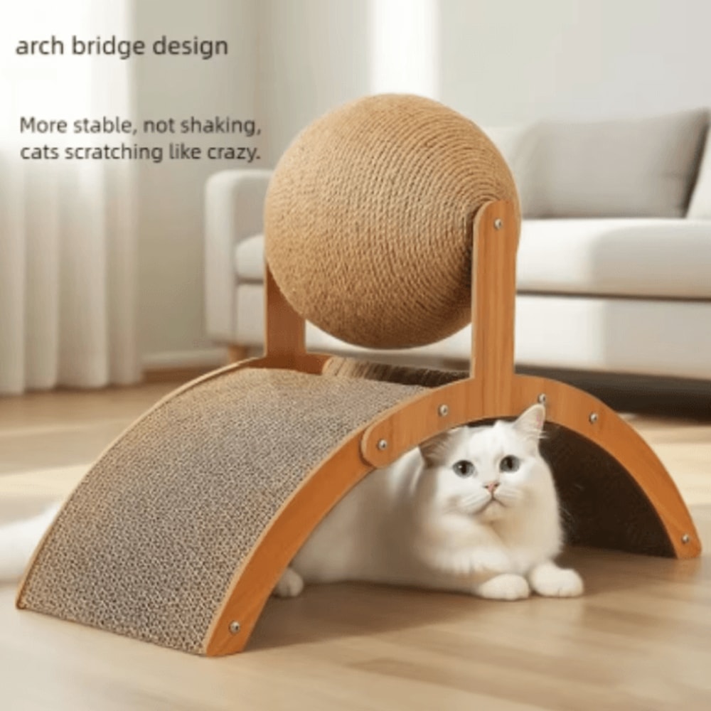 PawSpin 2in1 Wooden Cat Scratching Ball Sisal Scratch Board 1
