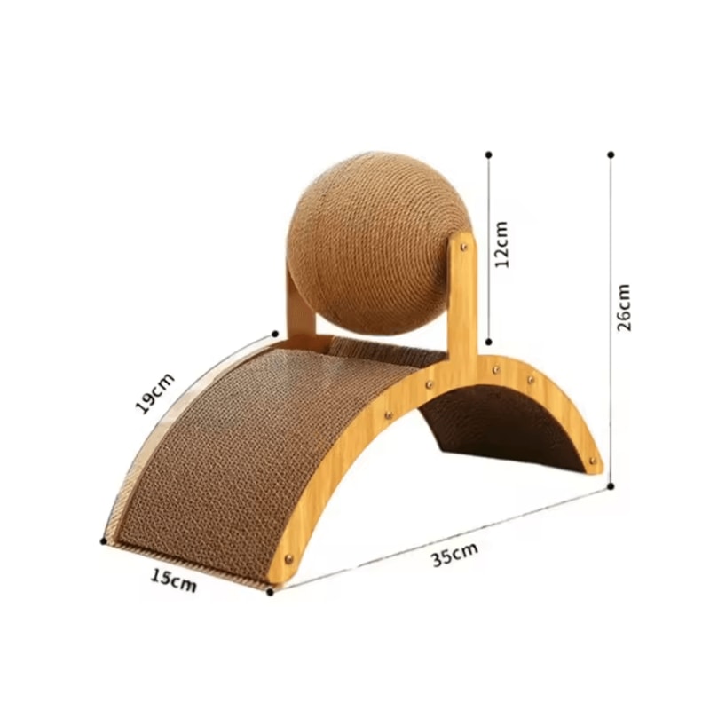 PawSpin 2in1 Wooden Cat Scratching Ball Sisal Scratch Board 3