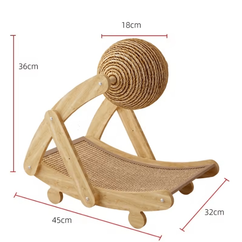 PawSpin 2in1 Wooden Cat Scratching Ball Sisal Scratch Board 4