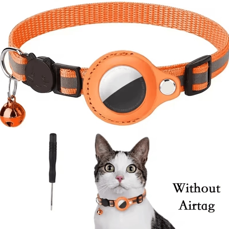 Reflective AirTag Cat Collar AntiLost GPS Tracker Collar With Bell Protective Holder 6