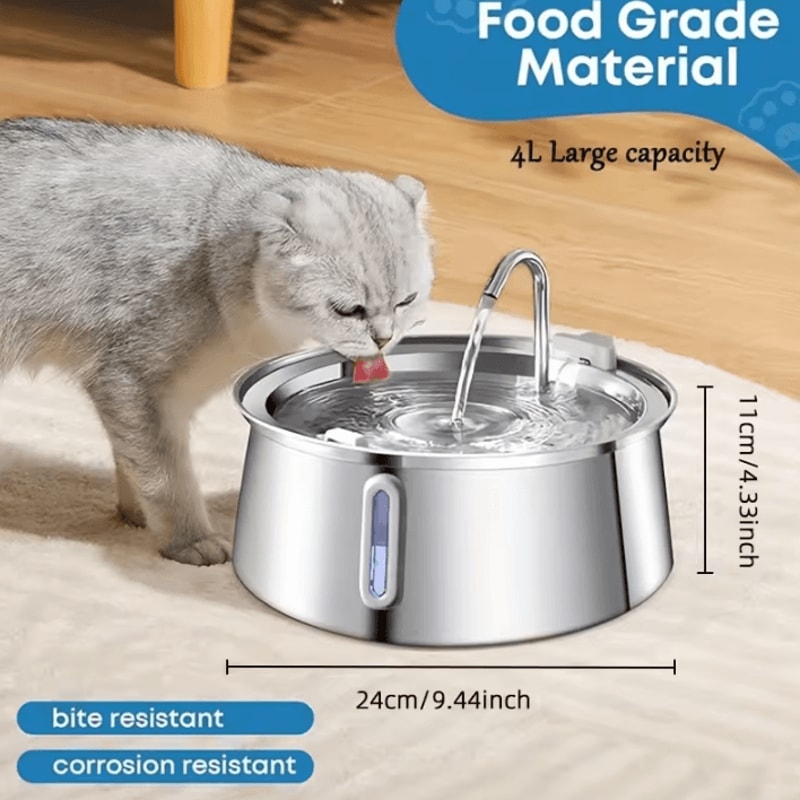 PureFlow 4L Stainless Steel Pet Water Fountain Ultra Quiet Automatic Water Dispenser For Cats Dog 2
