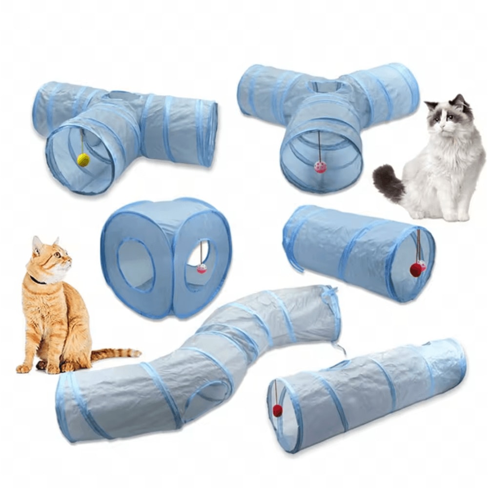 PlayPounce 3Way Cat Tunnel Foldable Interactive Tunnel Toy With Peep Hole 0