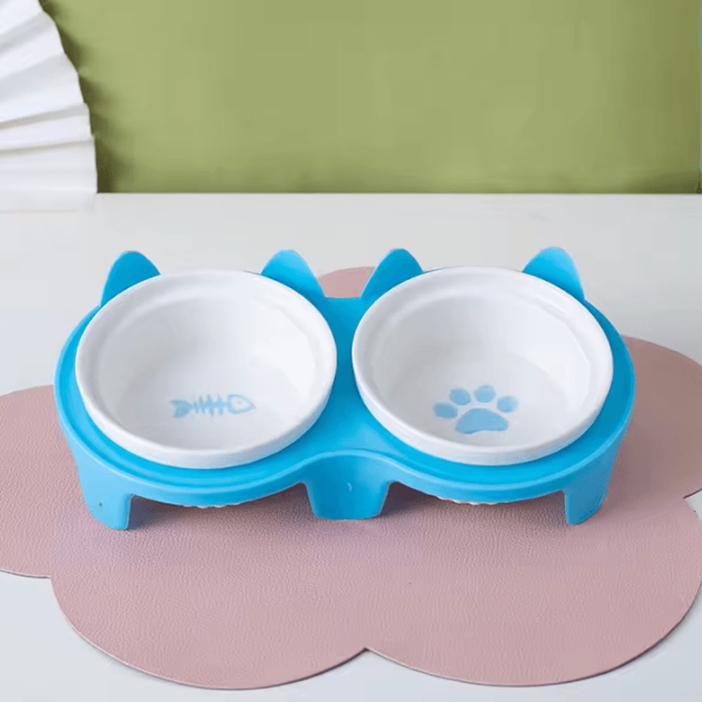 TiltEase Ceramic Pet Feeding Bowl Set Elevated Double Bowl For Cats Small Pets 3