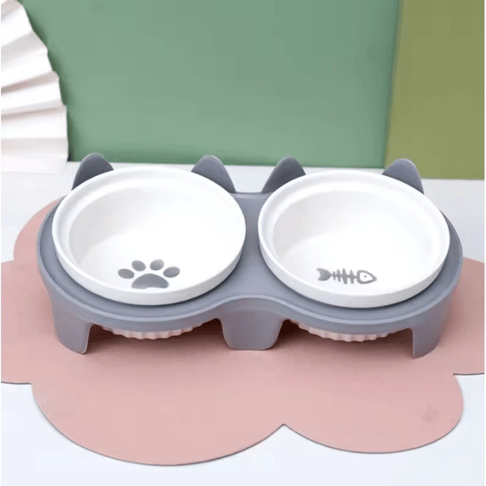 TiltEase Ceramic Pet Feeding Bowl Set Elevated Double Bowl For Cats Small Pets 5