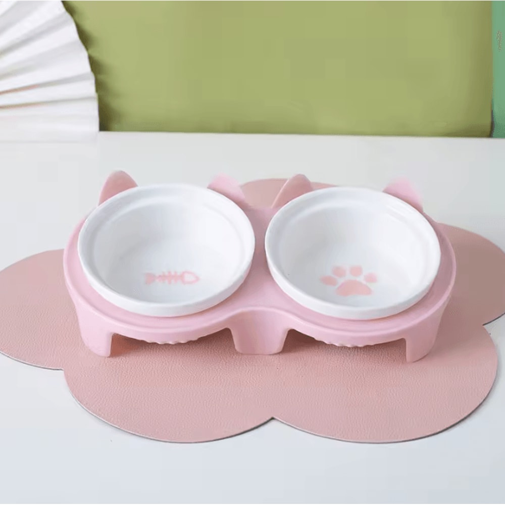 TiltEase Ceramic Pet Feeding Bowl Set Elevated Double Bowl For Cats Small Pets 6
